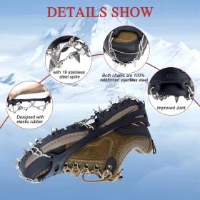 Shoe Ice Claws, Traction Shoe Nails, Ice and Snow Grip Straps with 19 Stainless Steel Nails, Shoe Claws Anti-Slip Boot Nails, Suitable for Walkin (Model: M)